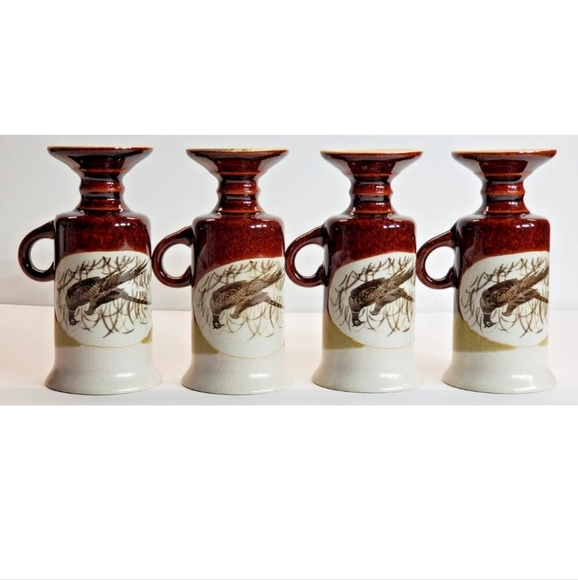 OTAGIRI Pheasants Pedestal Irish Coffee Footed Mugs 6 oz Vintage set of 4 - Picture 9 of 10